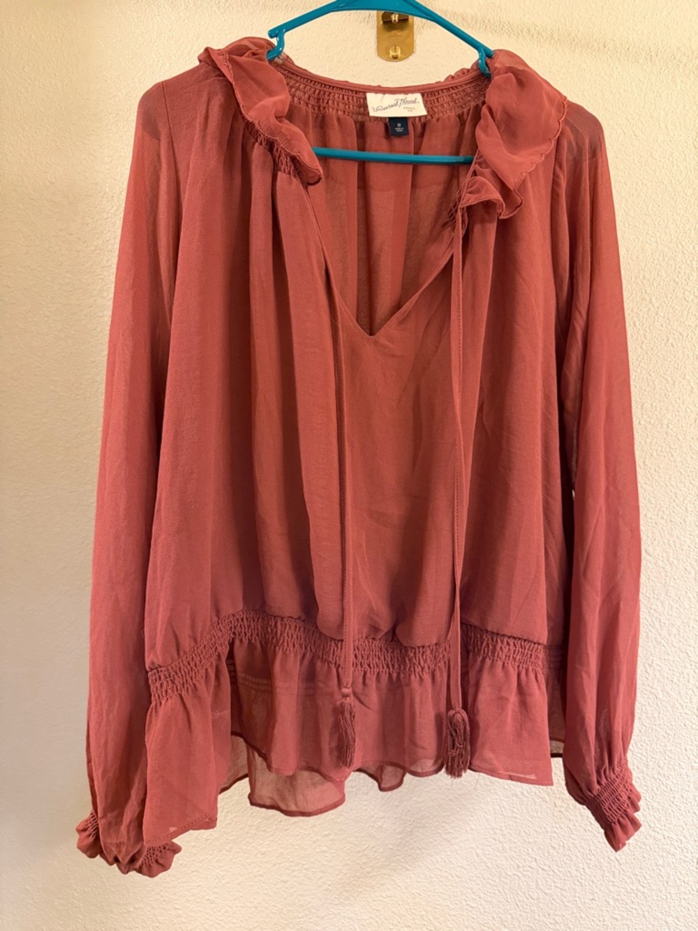 Lace Ruffle V-Neck Blouse - Dusty Rose